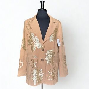 NVLT Gold Sequin Floral Blazer Camel Small NWT Fits Medium
